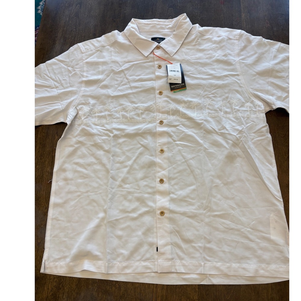 Quiksilver Waterman Mens White Embroidered Palm Tree Shirt 2XL QMM15SW049 NWT